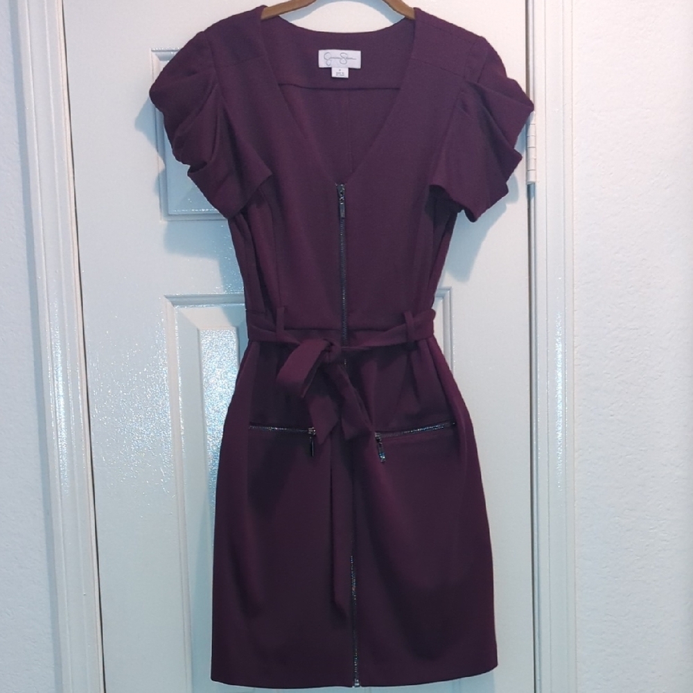 Purple Flutter Sleeve V-Neck Dress
